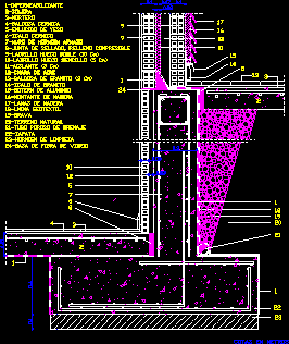 Cimentacion de muro en semisotano -zapata - con detalle de arranque de muro - capas aislantes