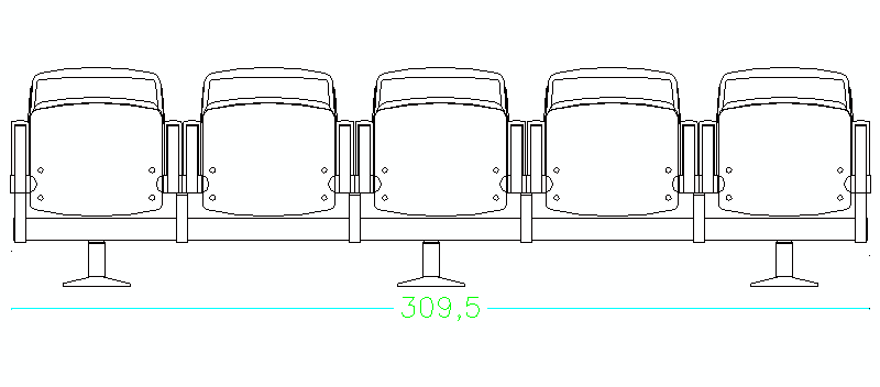 Set of Five Cinema Seats in Front Elevation, Type 2