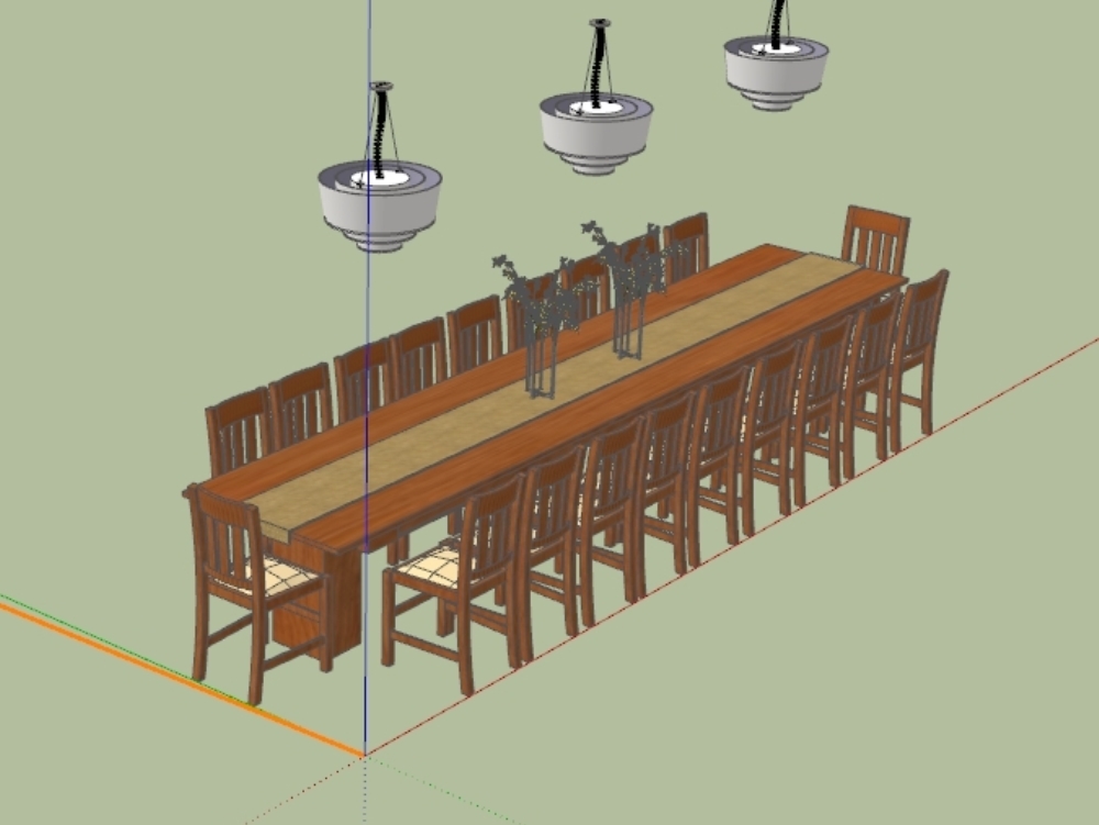 Large festive table with twenty chairs.