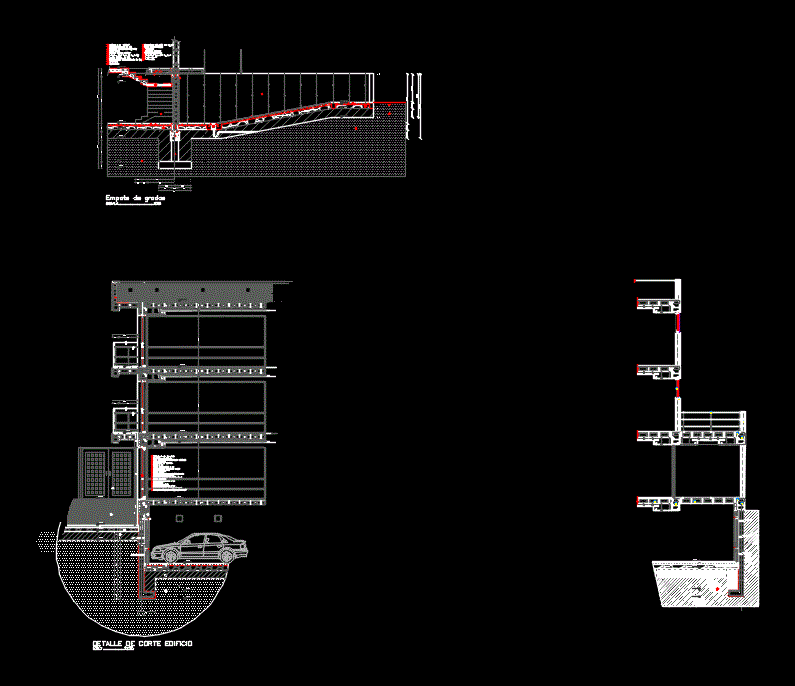 Sections through the wall of a 3-story building