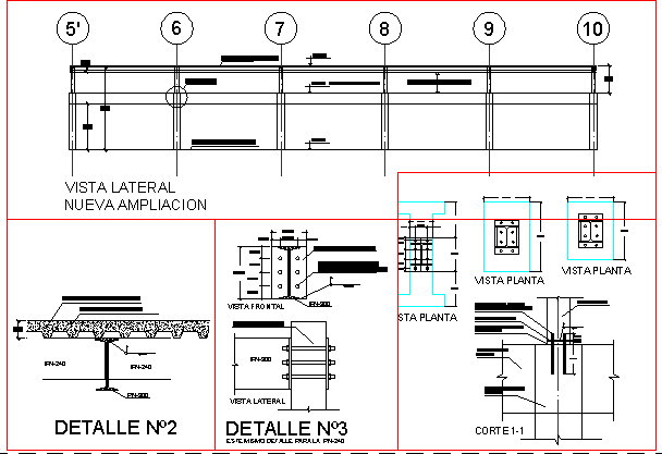 Roof plan with arrangement of load-bearing beams and slab