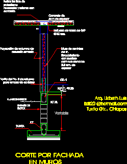 Section by facade in walls