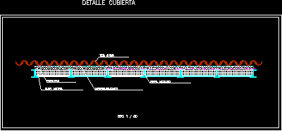 Detalle de cubierta de teja sobre forjado de perfiles metalicos y panel de madera