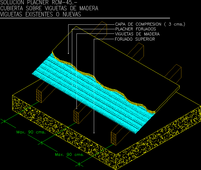 Detalle de Cubierta sobre Viguetas de Madera