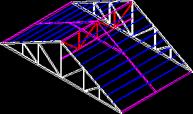 Perspectiva de un techo con cabreadas y clavadores.