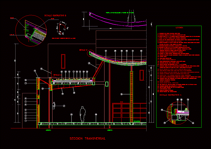 Plano de detalle de cubierta curva