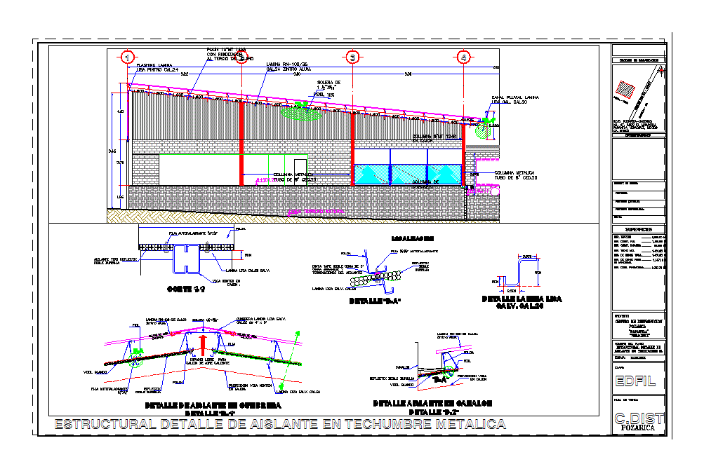 Detalle de aislante en techumbre metalica