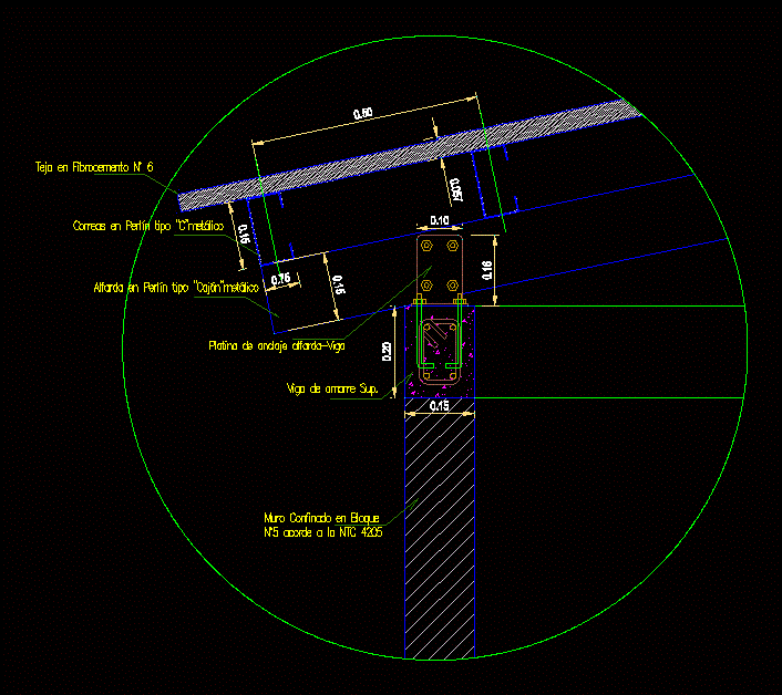 Encuentro cubierta metalica con muro bloque