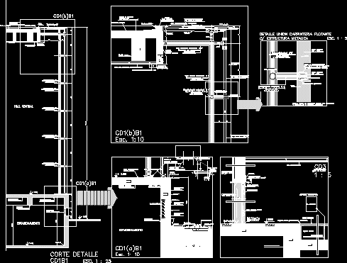 Detalhe de carpintaria flutuante estrutura metálica