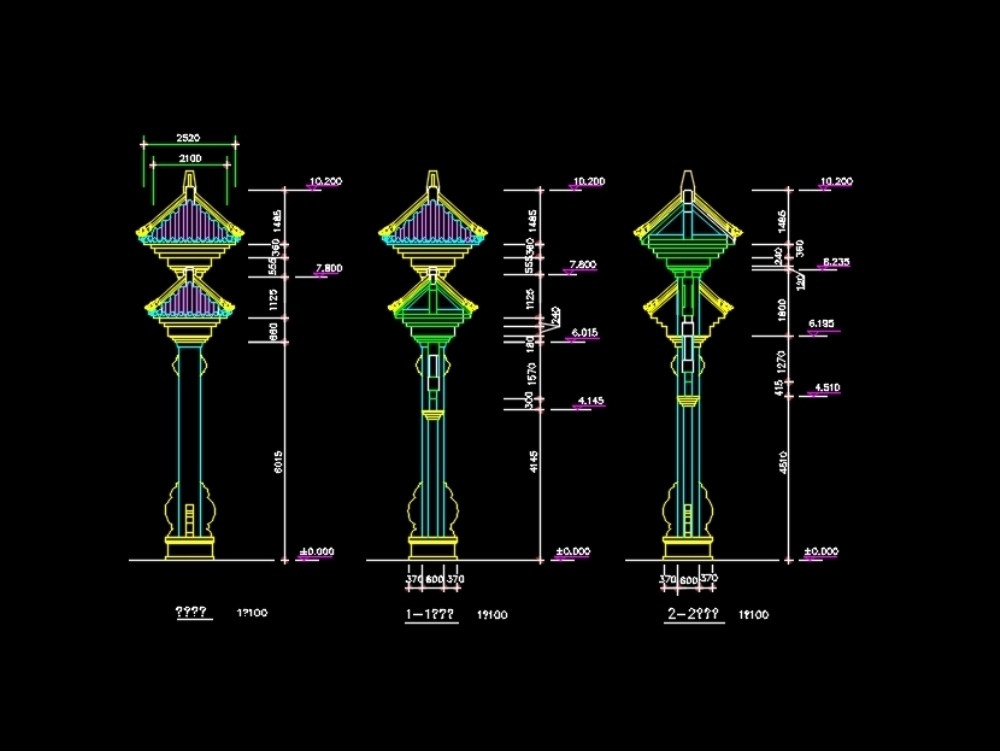 Ancient architecture column structure autocad drawing