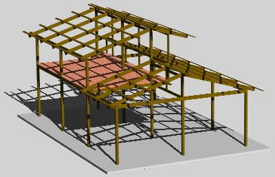Estructura en madera de una cabana de playa - 3d