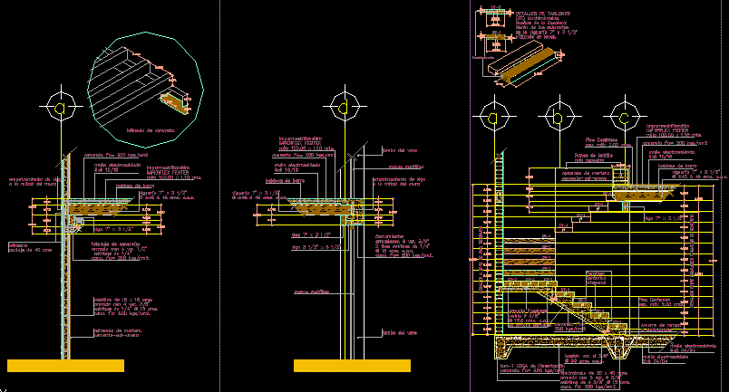 Construction details of a slab and stairs with a combined construction system: wood and concrete.