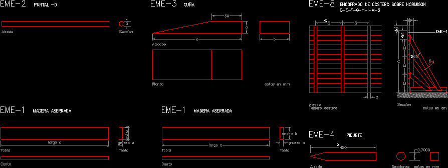 Plans of wooden formwork
