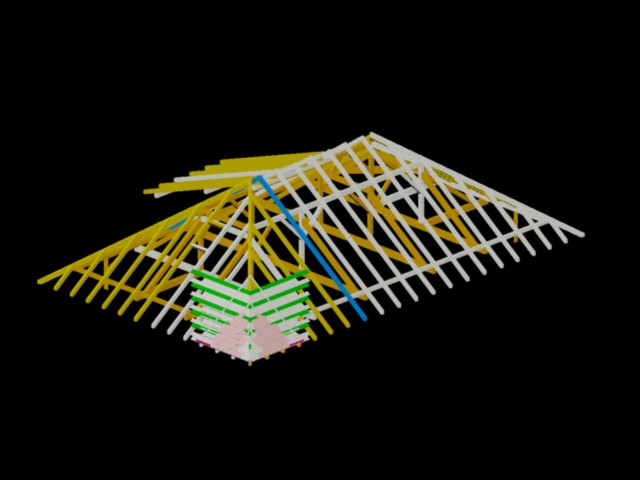 Telhado de madeira axonométrico 3d