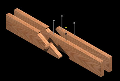 União dos raios de Júpiter por estereotomia. madeira