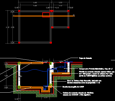 Detalhe da cisterna e da bomba submersível