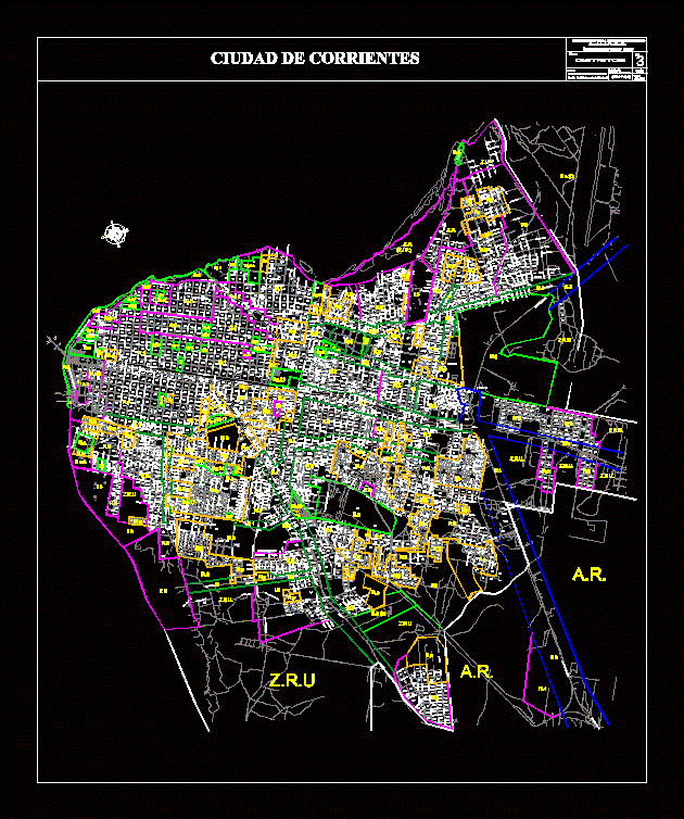 Plan de la ville de Corrientes Argentine
