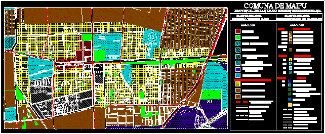 Flächennutzungsplan des historischen Zentrums von Maipu; Santiago.