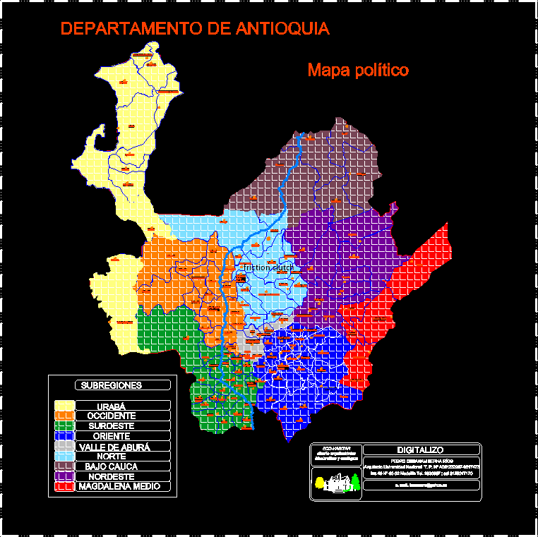 Mappa politica del dipartimento di Antioquia
