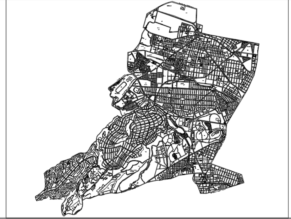 Plano Urbano Detallado en Blanco y Negro