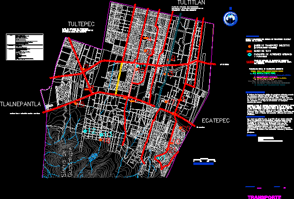 Mappa del sistema di trasporto di Coacalco edo. dal messico.