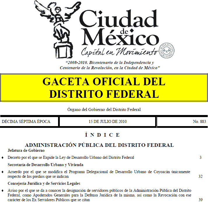 Portada de la Gaceta Oficial del DF