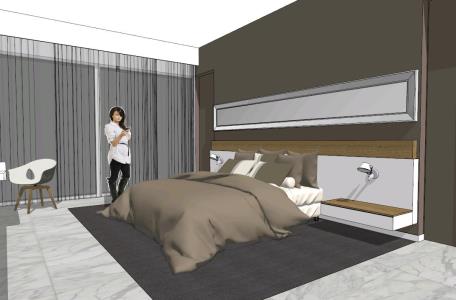 Bedroom double bed 3d