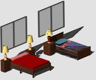 3D-Schlafzimmer mit Doppelbett
