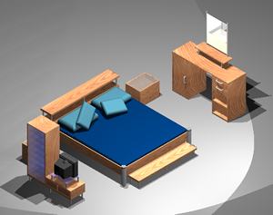 Juego de dormitorio 3d con materiales aplicados