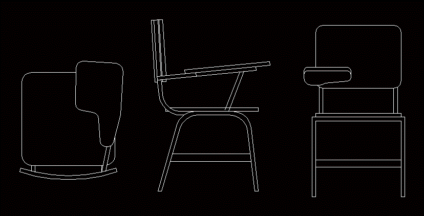 Vue de dessus et élévations du fauteuil