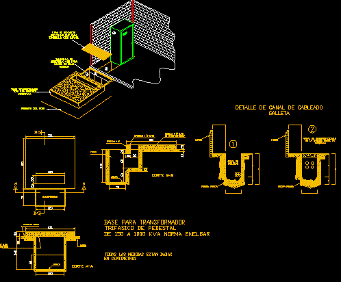 Detalle constructivo base de tranformador padmounted 150 1000 kva