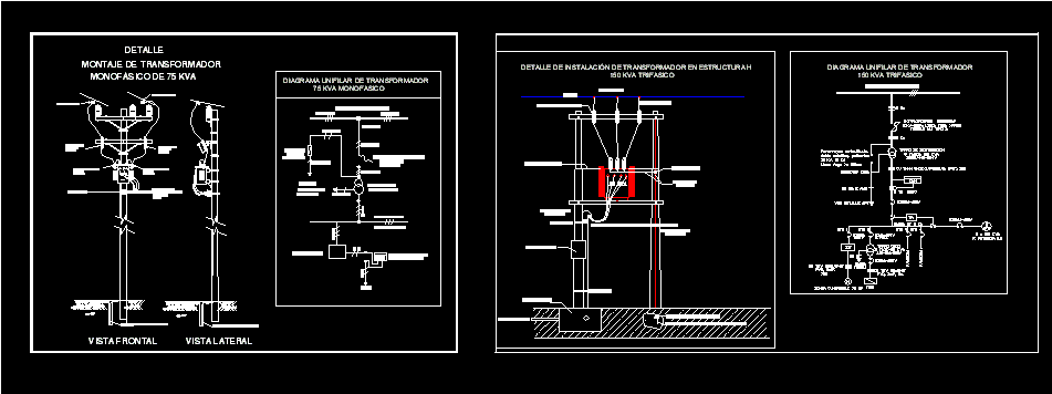 Detalle instalacion transformadores mono y trifasico