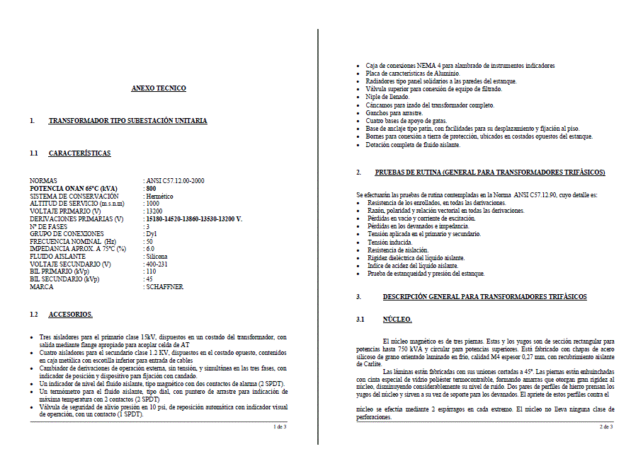 Descripcion tecnica transformador 800 kva