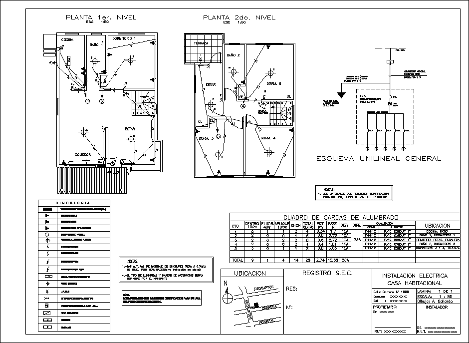 Plano Electrico Casa Dos Pisos En AutoCAD | Librería CAD
