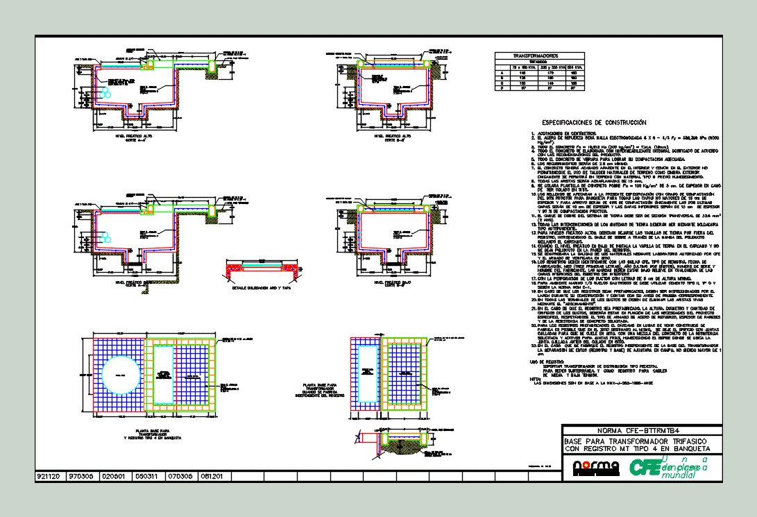 Base para transformador con registro trifasico tipo 4