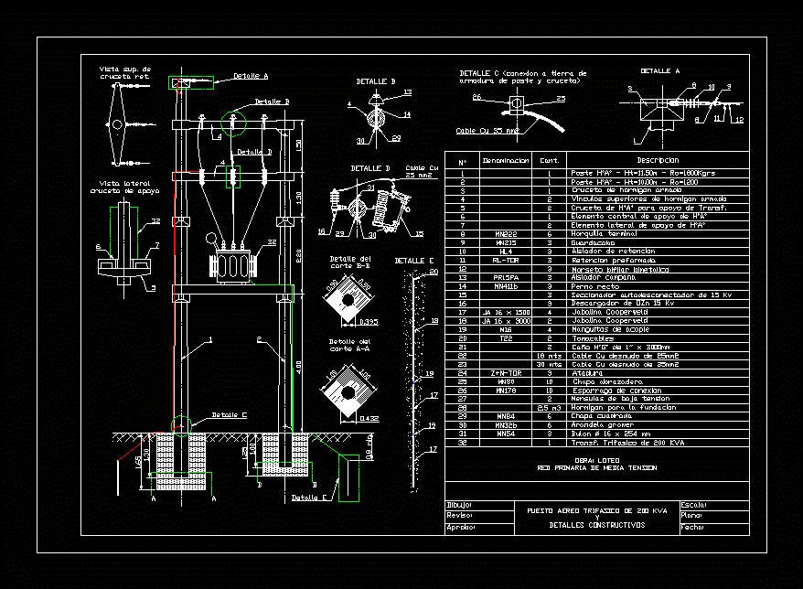 Puesto aereo trifasico de 200 kva