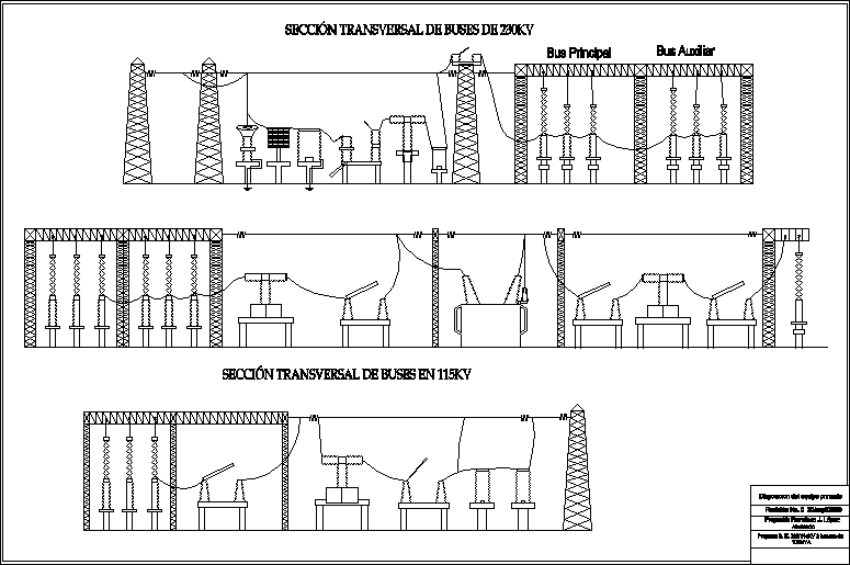 Vista transversal de subestacion 230/115 kv