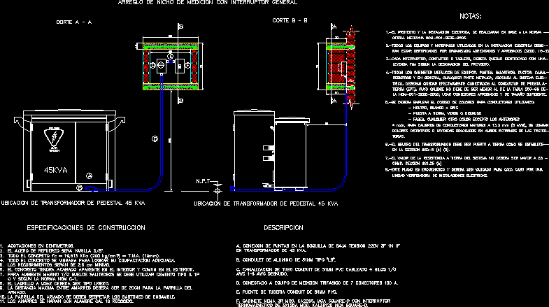 Arreglo de nicho de medicion con interruptor general media tension 45 kva
