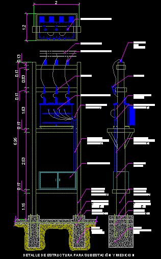 Detalle de subestacion y acometida electrica aerea