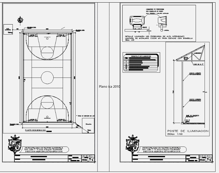 Planos de luminarias de cancha polideportiva