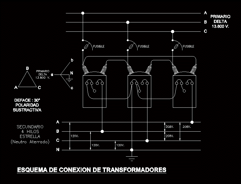 Esquema conexion de transformadores 13800v