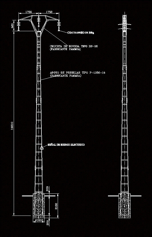 Apoyo de presilla para linea de mt .