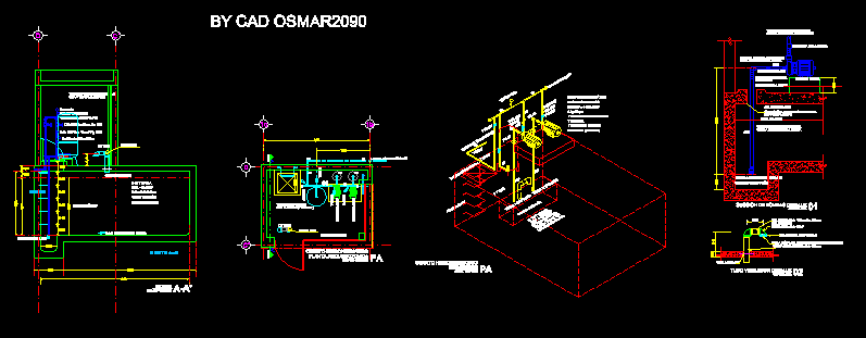 Plants; sections; isometric; hydropneumatic room details