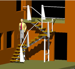 Escada de madeira e perfil de ferro