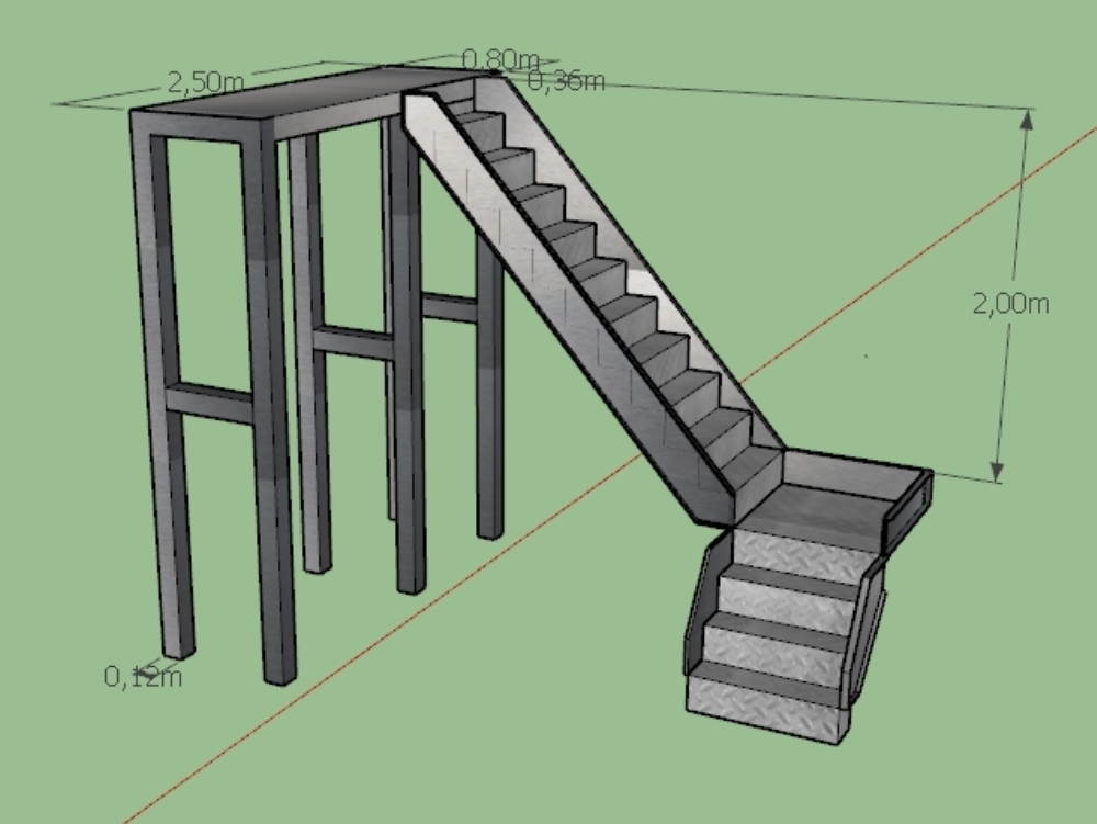 Escalier métallique à deux sections en l