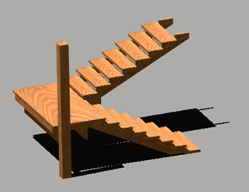3D-Holztreppe mit aufgebrachten Materialien