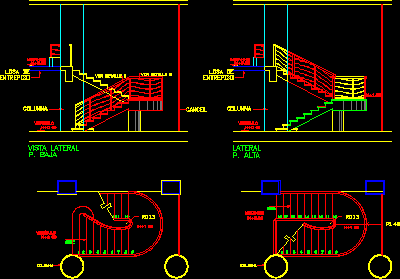 Escalera con descanso semicircular