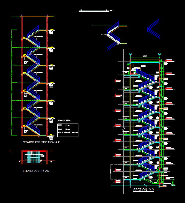 Sección de la escalera con detalles