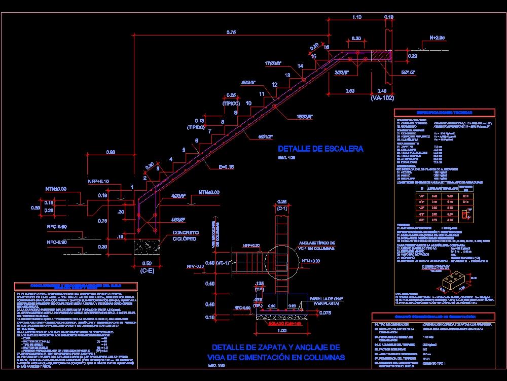 Steel staircase with technical specifications - autocad