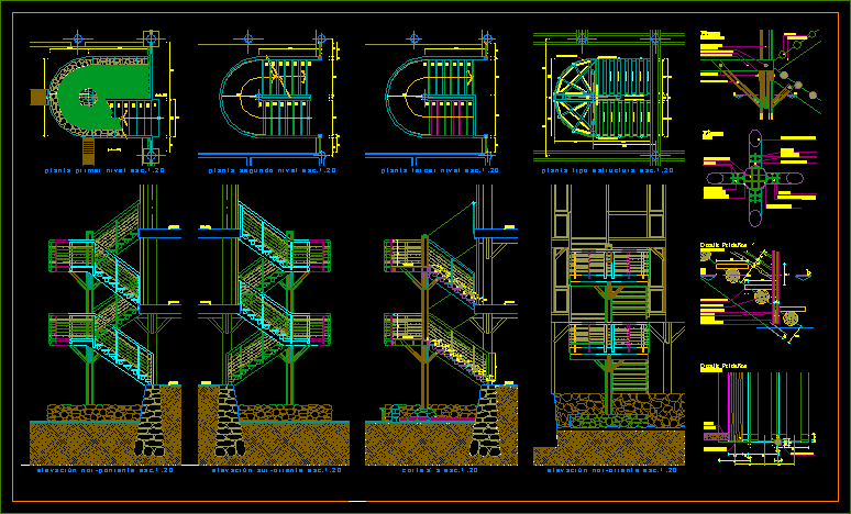 Escalera exterior - descanso semicircular